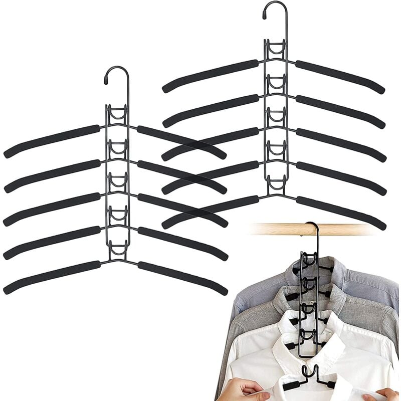 foto del prodotto zvd space saving hangers,2 pack, 5 in 1 multi function magic metal hanger anti slip hanger with multi purpose eva multi layer sponge for jeans