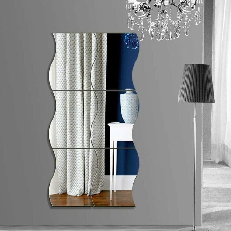 foto del prodotto zvd specchio da parete adesivo 6 pezzi adesivo da parete a specchio argentato forma in plastica ondulata decorazione della superficie