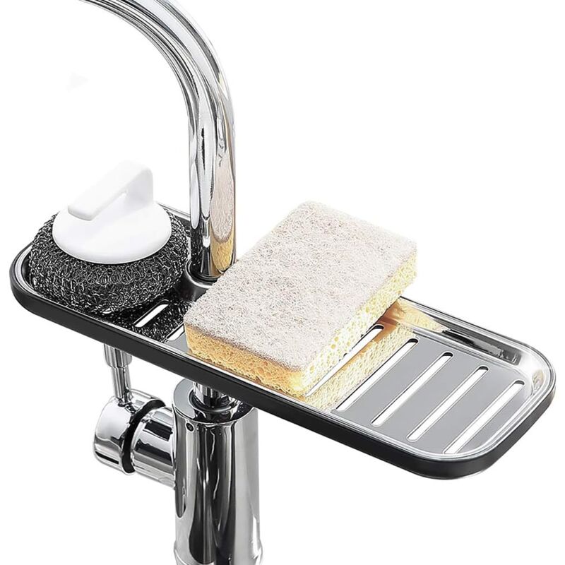 foto del prodotto zvd stainless steel kitchen faucet non slip storage rack for soap sponges, sink organizer