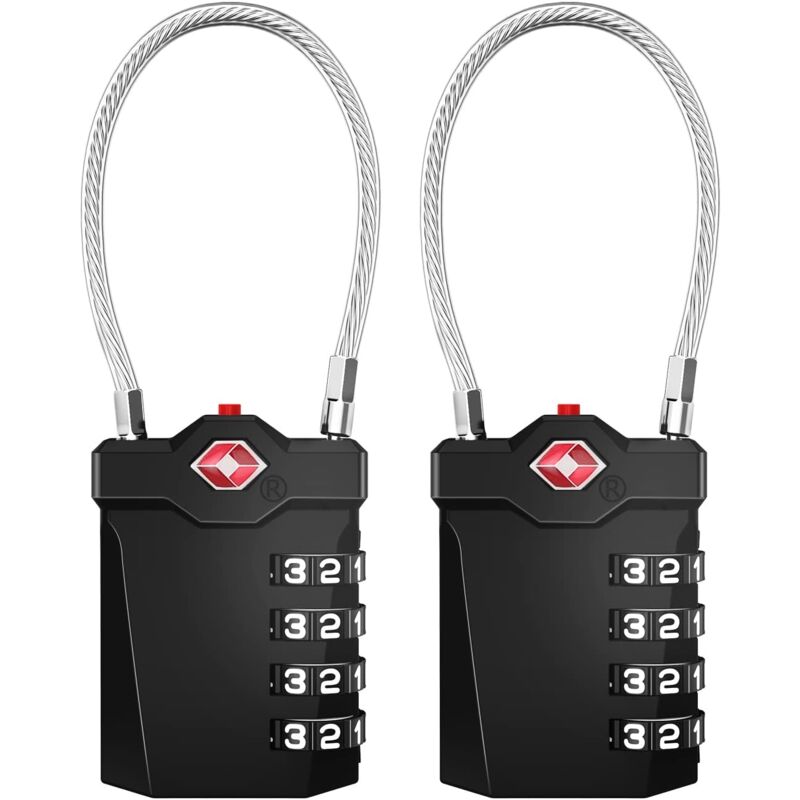 foto del prodotto zvd suitcase padlock, 4 digit tsa combination padlock with opening alarm, gym cable lock 2 pieces, black 