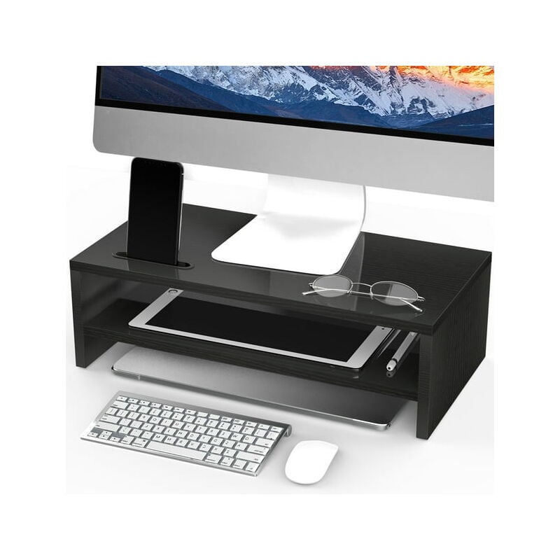foto del prodotto zvd supporto per monitor da scrivania, 2 livelli, supporto per laptop con gestione dei cavi e supporto per telefono
