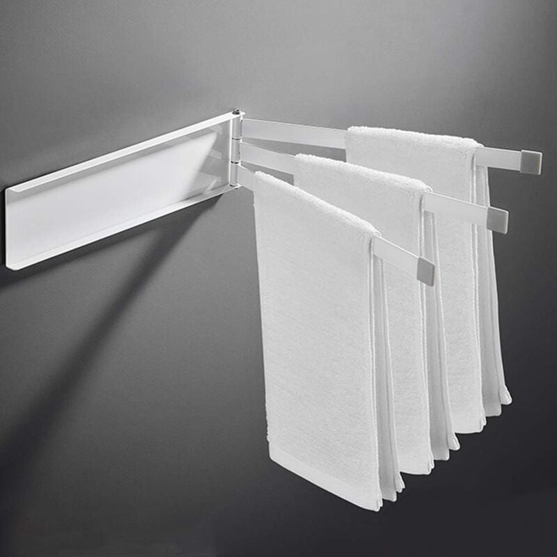 foto del prodotto zvd swivel wall mounted towel rack with 3 bars in white stainless steel 180 rotation for kitchen, bathroom, toilet 3 bars