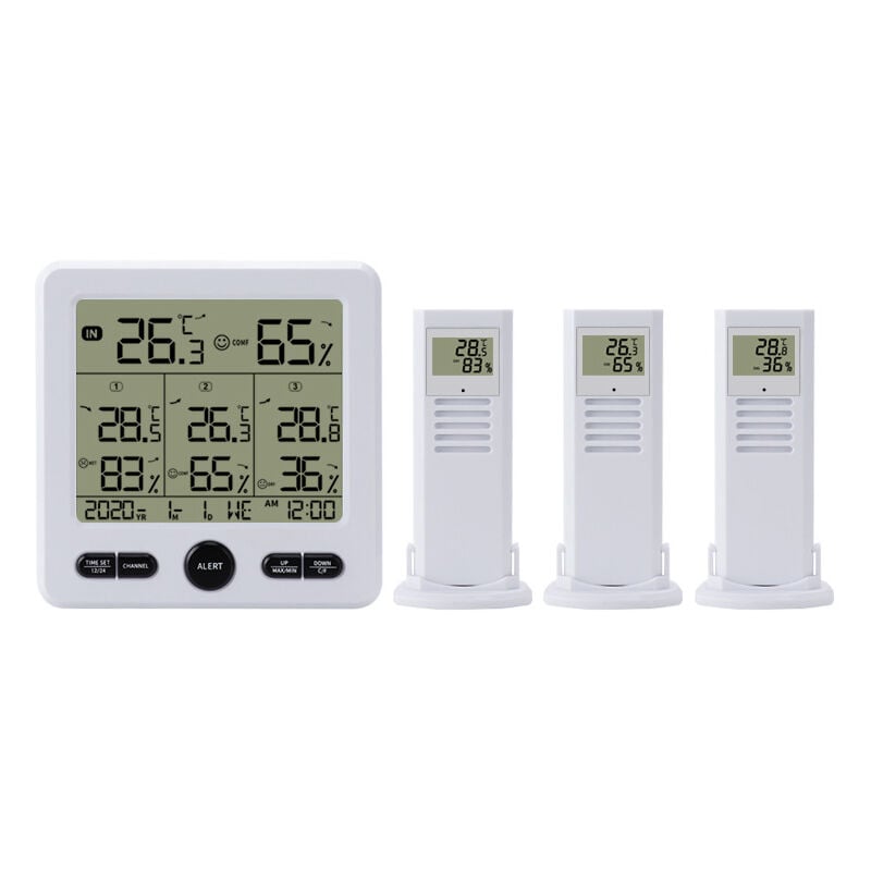 foto del prodotto zvd termometro e igrometro con 3 sensori esterni retroilluminazione ampio display lcd interruttore 