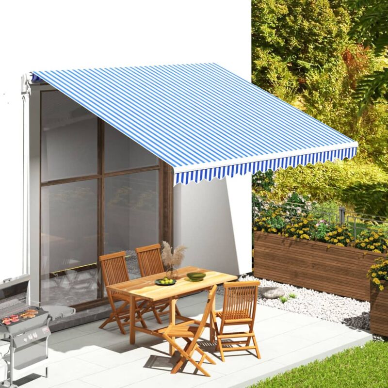 foto del prodotto zvd tessuto di ricambio blu e bianco per tenda da sole 4x3,5 m