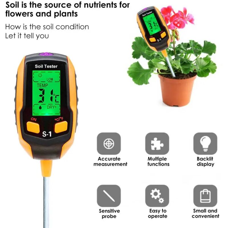 foto del prodotto zvd tester del terreno 5 in 1 per vasi di fiori rilevatore di ph umidit luce e temperatura