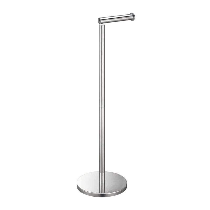 foto del prodotto zvd toilet paper holder, 2in1 floor standing toilet paper holder with sturdy base, 16 x 16 x 55cm, suitable for bathroom, chrome stainless steel