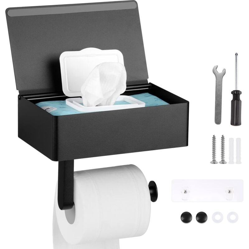 foto del prodotto zvd toilet paper holder, matte black toilet paper holder with wet wipes box, no drilling stainless steel toilet roll holder with wet wipes box