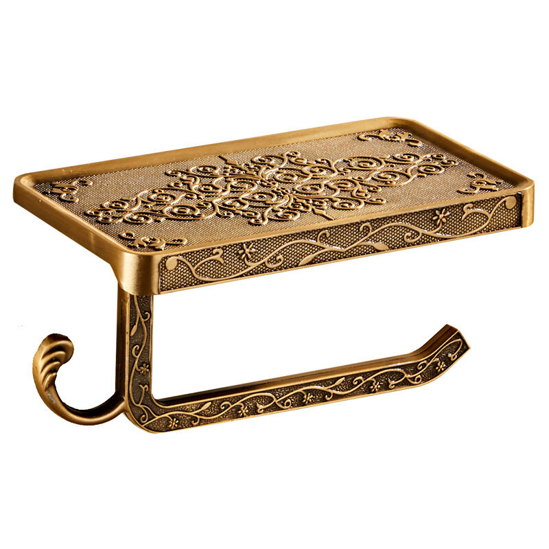 foto del prodotto zvd toilet paper holder with phone holder, rust resistant aluminum wall mount for toilet tissue dispenser antique brass 