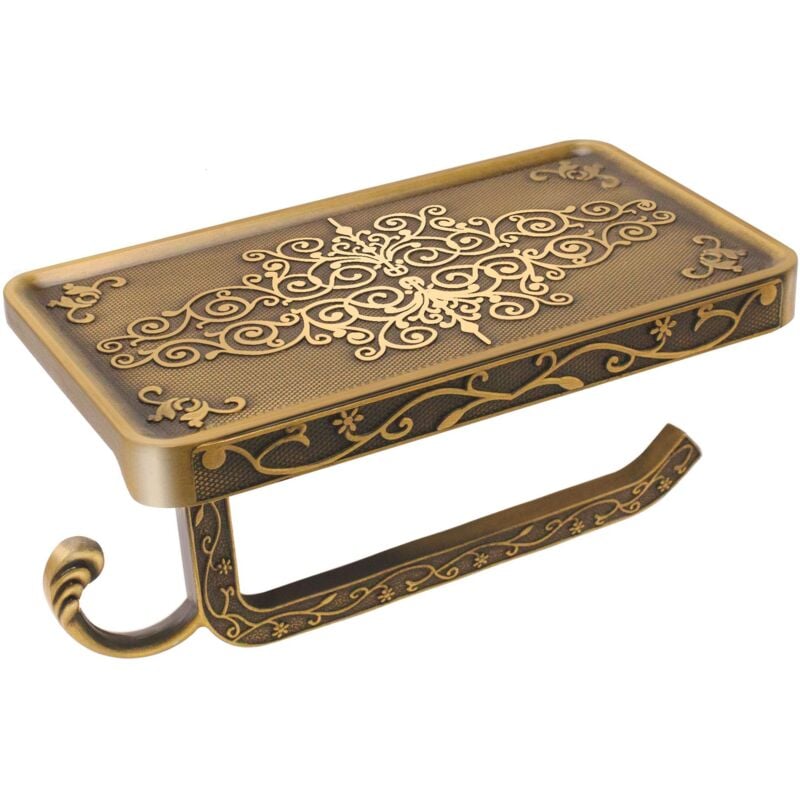 foto del prodotto zvd toilet paper holder with phone shelf, rustproof aluminum toilet roll holder, antique carving
