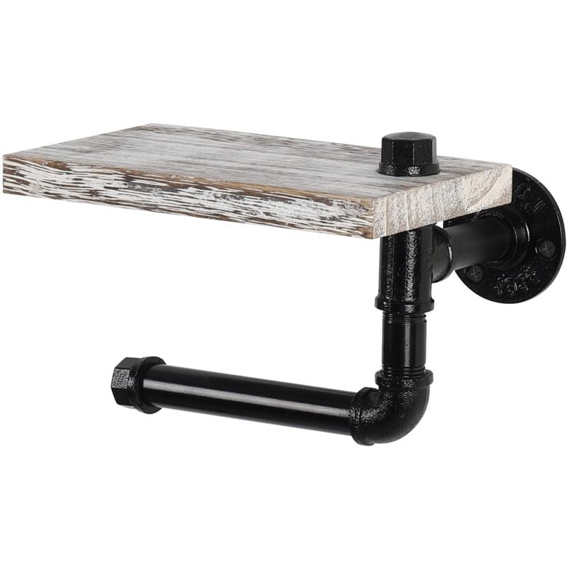 foto del prodotto zvd toilet paper holder with wooden shelf, industrial wall mounted rustic tissue roll dispenser holder for bathroom