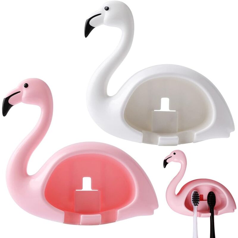 foto del prodotto zvd toothbrush holder, 2 pcs flamingo shape antibacterial animal wall mounted toothbrush holder multifunctional wall mounted toothbrush holder