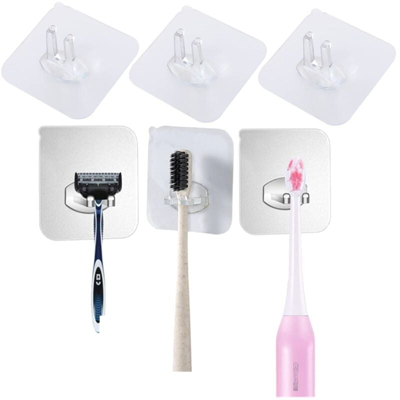 foto del prodotto zvd toothbrush holder, 6 pcs wall mount transparent toothbrush holder, universal for wall mounted toothbrush, reusable clear toothbrush holder