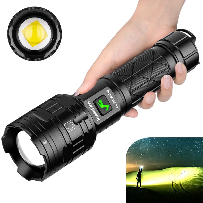 foto del prodotto zvd torcia elettrica ricaricabile tramite usb torcia elettrica a led con luce potente, portatile per il campeggio
