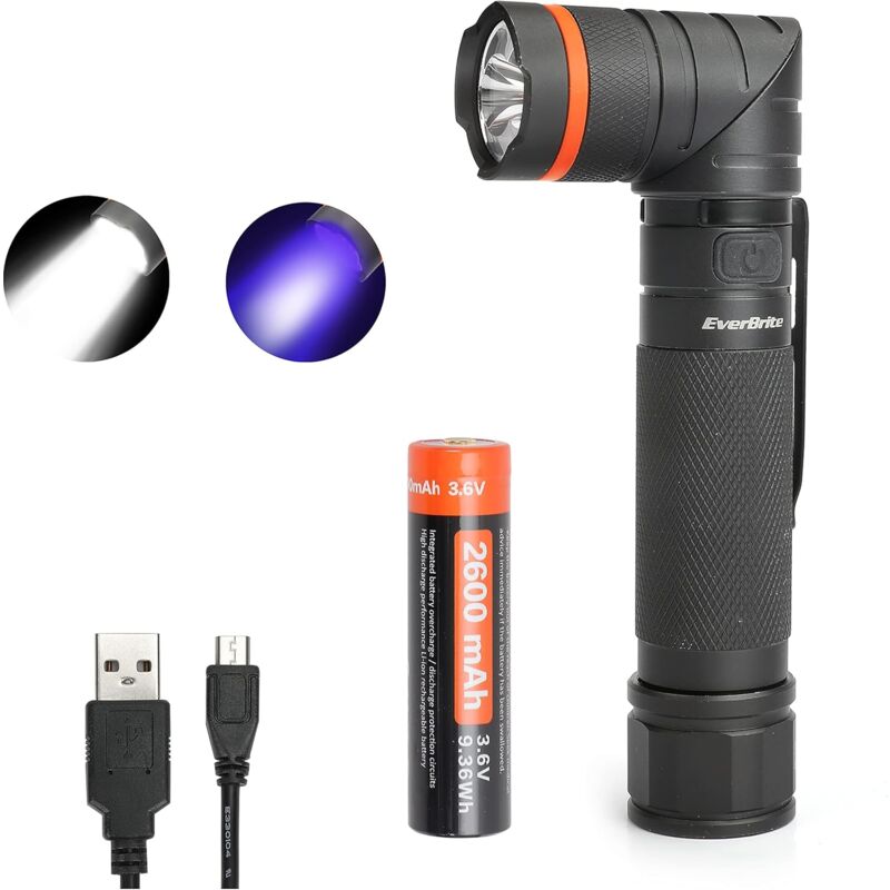 foto del prodotto zvd torcia elettrica ricaricabile usb, potente torcia led, torcia uv impermeabile 2 in 1, girevole a 90 , 3 modalit di illuminazione regolabili