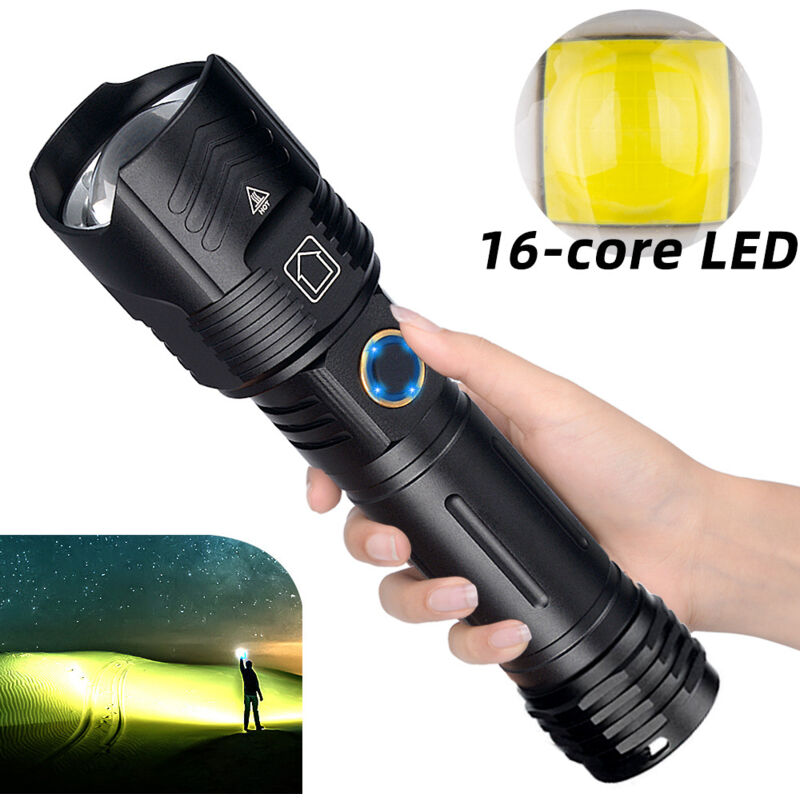 foto del prodotto zvd torcia led p160 ricaricabile tramite usb, display della batteria, potente, messa a fuoco telescopica