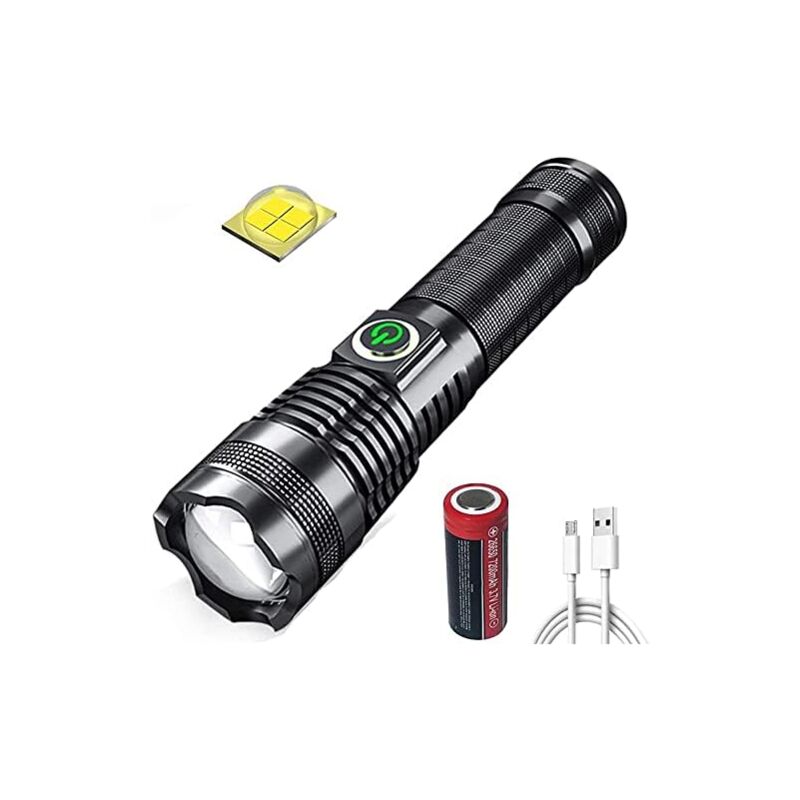 foto del prodotto zvd torcia led xhp70 ricaricabile tramite usb, super luminosa, con zoom