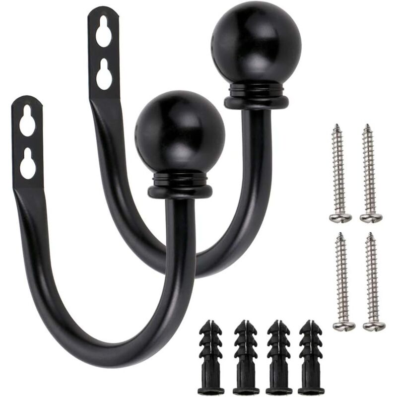 foto del prodotto zvd un paio di ganci per tende in metallo leggero fermatende da parete retr con gancio da parete e supporto per tendaggi con nappe nero 