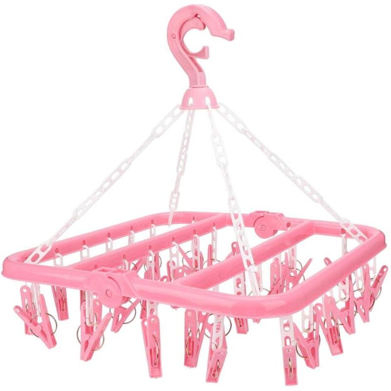 foto del prodotto zvd underwear hanger with 32 clips hanging clothes rack foldable plastic clothespin drip drying hanger for socks bras lingerie clothes pink 