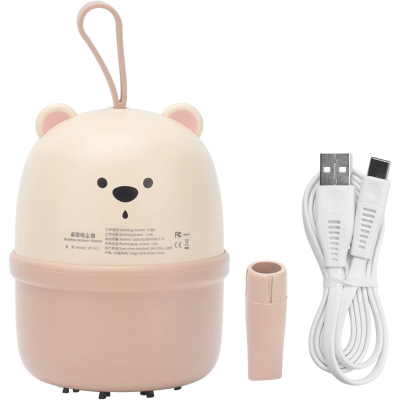 foto del prodotto zvd vacuum cleaner, mini desktop dust collector usb charging mini portable bear children desk keyboard vacuum cleaner for office home bedroom cream