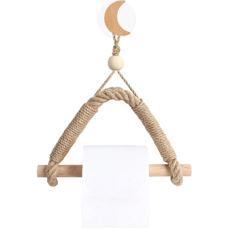 foto del prodotto zvd vintage woven wood toilet roll holder hemp rope wall mounted towel rack wall hanging retro style handmade