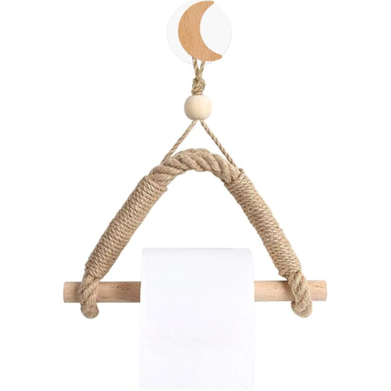 foto del prodotto zvd vintage woven wood toilet roll holder hemp rope wall mounted towel rack wall hanging retro style handmade