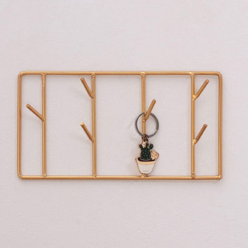 foto del prodotto zvd wall key holder decorative key holder wall decor, small hook bar with 6 metal hooks for home, office, etc., square
