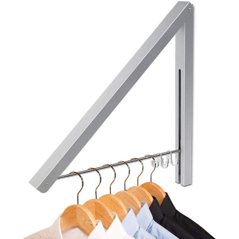 foto del prodotto zvd wall mounted clothes dryer rack, folding clothes rack, detachable coat rack for laundry room, bedroom, balcony, rv silver 