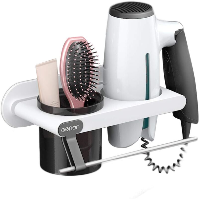 foto del prodotto zvd wall mounted hair dryer rack, detachable multifunctional hair dryer holder for bathroom white 