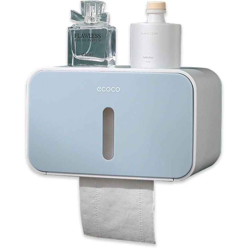 foto del prodotto zvd wall mounted toilet paper holder, with storage shelf, self adhesive no drilling bath installations with waterproof and dust cover blue 
