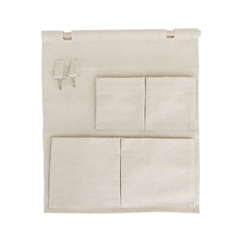 foto del prodotto zvd wall storage bags, cotton fabric hanging organizer, solid color linen pocket on closet door, layered pocket design with 2 hooks 4 pockets 