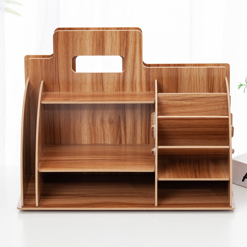 foto del prodotto zvd wooden desk organizer desk shelf desk organizer with handle shelf multifunctional desk storage vintage desk organizer for office pen diy home