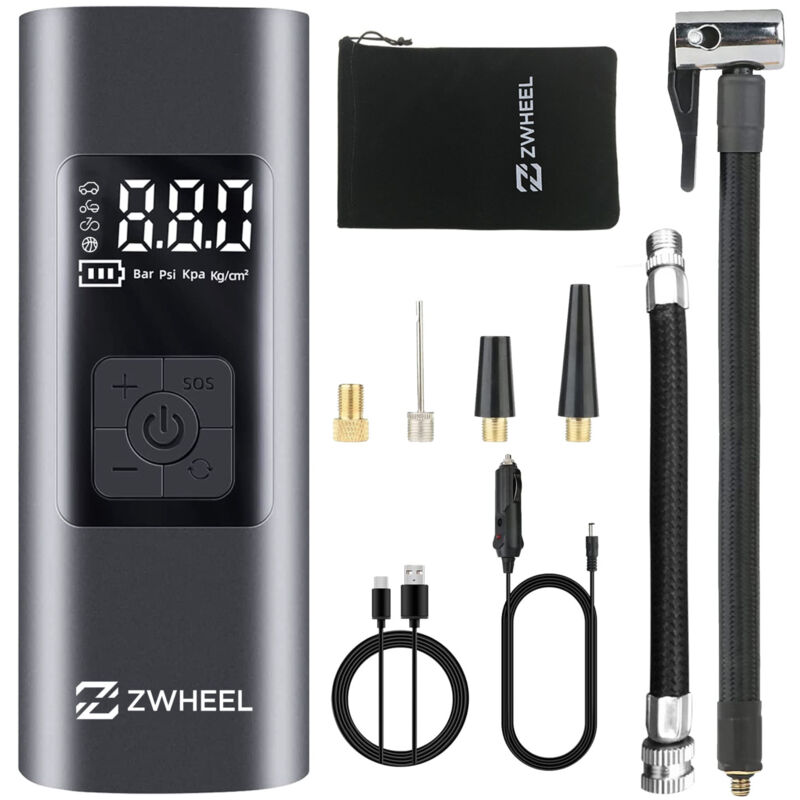 foto del prodotto zwheel compressore de aria portatile 60w display led pressione massima 150psi faretto de illuminazione batteria 6.000mah