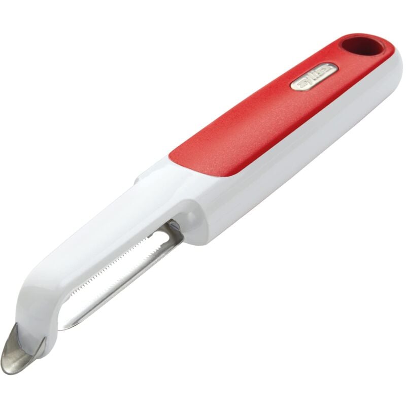 foto del prodotto zyliss e950018 pelapomodoro, plastica, acciaio inossidabile, bianco, rosso, pela frutti a lama seghettata per pelare pomodori, kiwi, pesche,