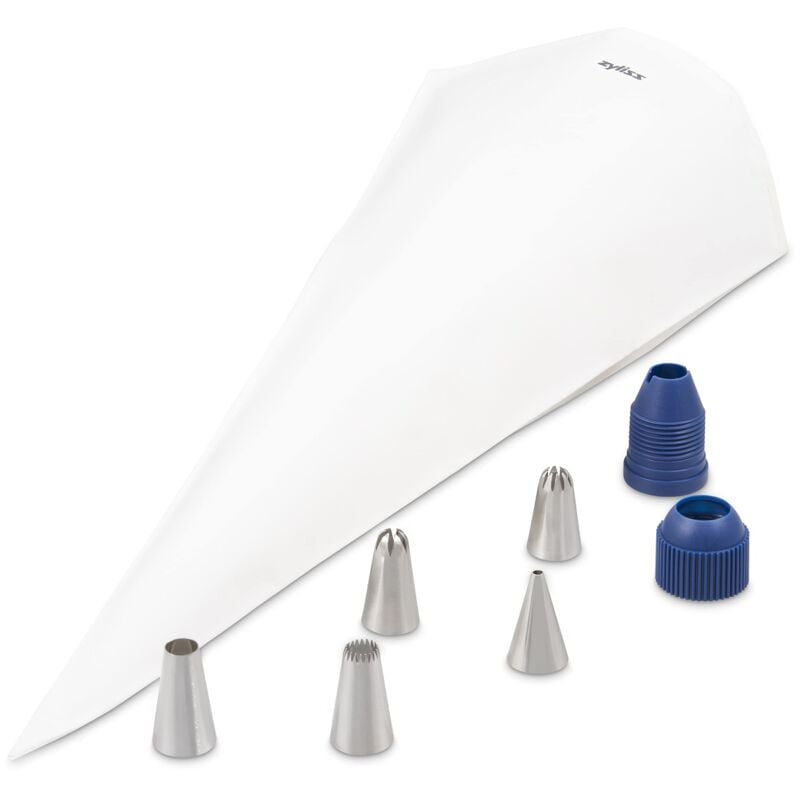 foto del prodotto zyliss e980215 kit di sacchetti per tubazioni, cotone, acciaio inossidabile, plastica, bianco, argento, blu, per decorare torte, glassa e