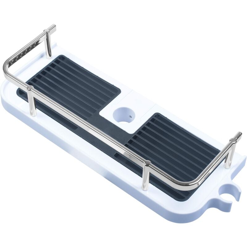 foto del prodotto zyt330596 mensola per doccia, 323 x 120 mm, con bordo protettivo e griglia antigoccia, supporto per doccetta integrato, in plastica abs, colore 