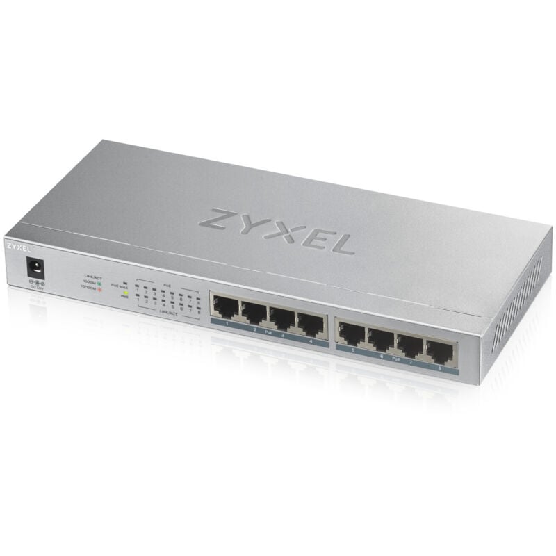 foto del prodotto zyxel gs1008hp switch di rete non gestito 8 porte gigabit ethernet poe grigio
