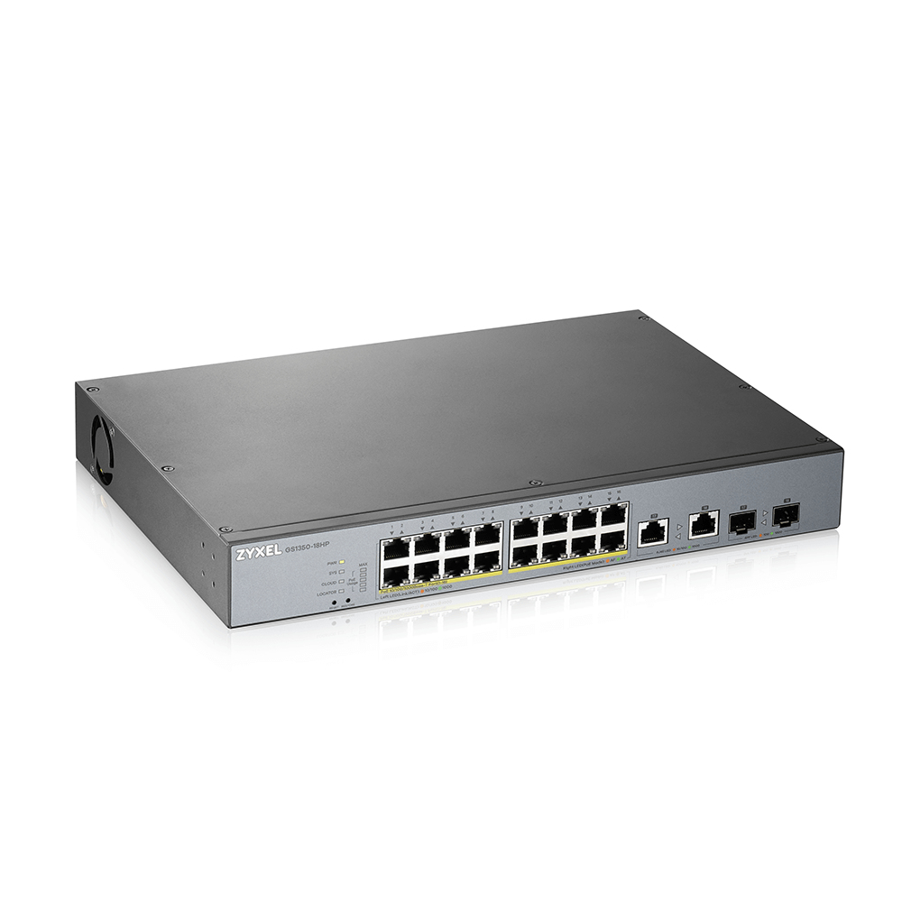 foto del prodotto zyxel gs1350 18hp eu0101f switch di rete gestito l2 gigabit ethernet 10 100 1000 supporto power over ethernet poe grigio