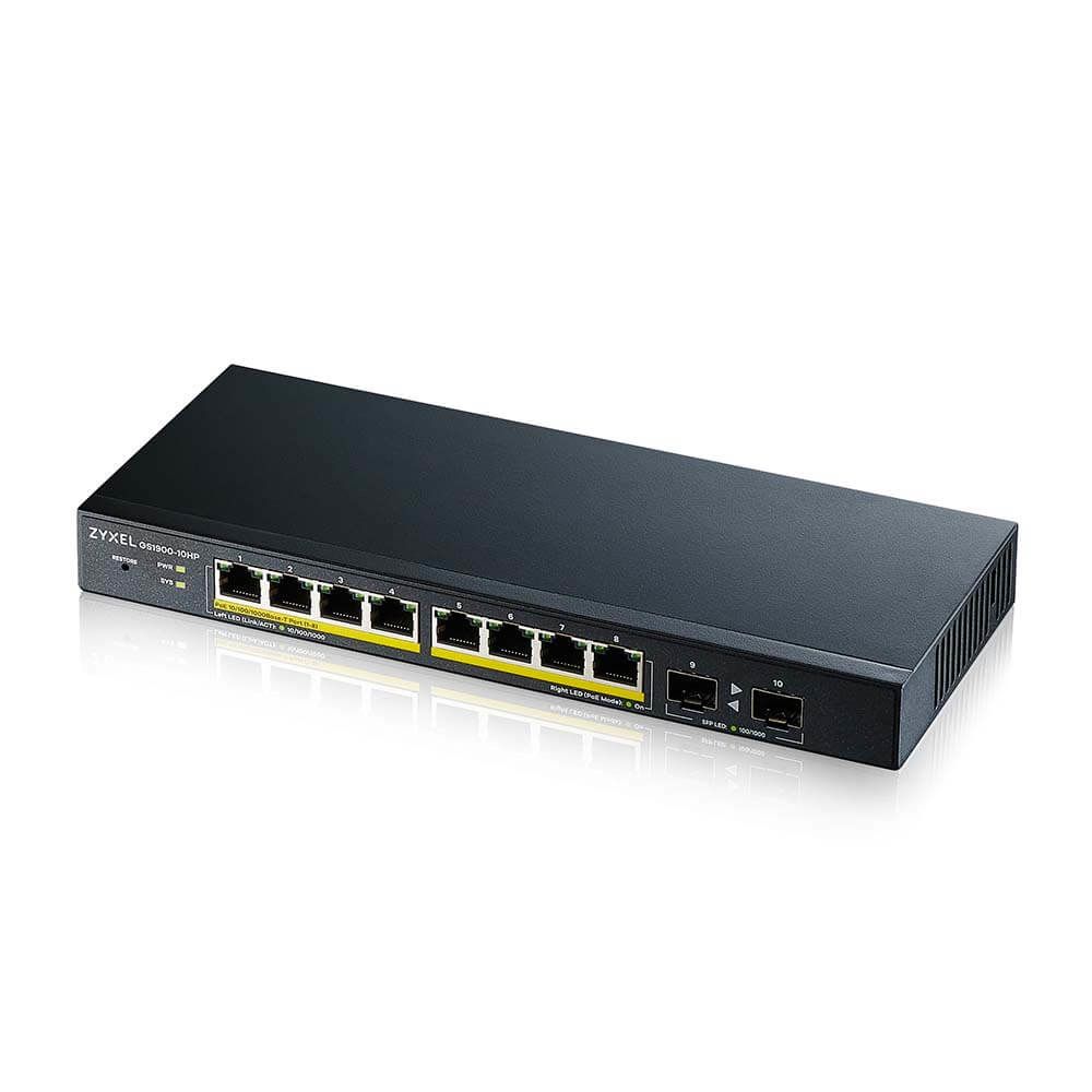 foto del prodotto zyxel gs1900 10hp gestito l2 gigabit ethernet 10 100 1000 supporto power over ethernet poe nero