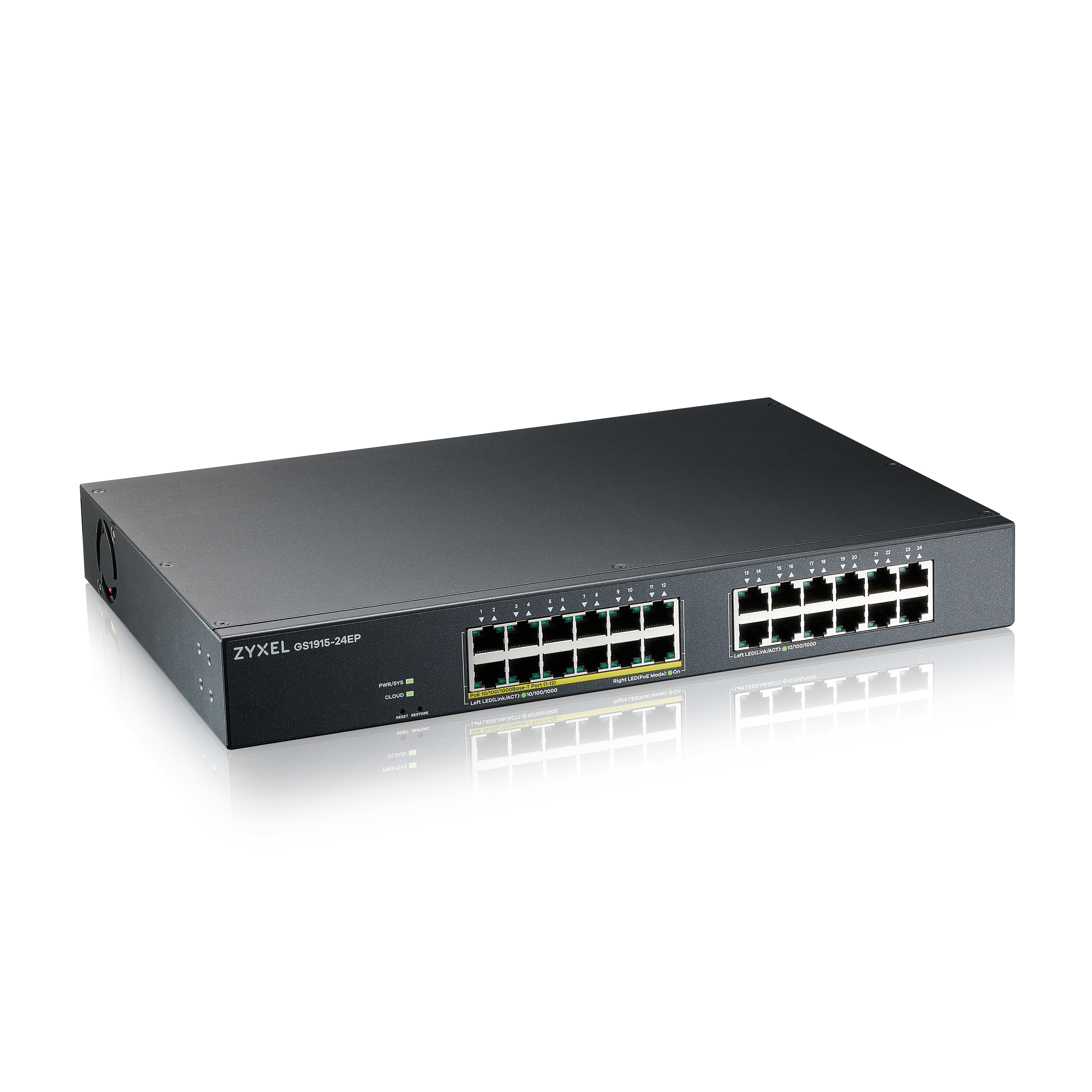 foto del prodotto zyxel gs1915 24ep gestito l2 gigabit ethernet 10 100 1000 supporto power over ethernet poe 1u nero