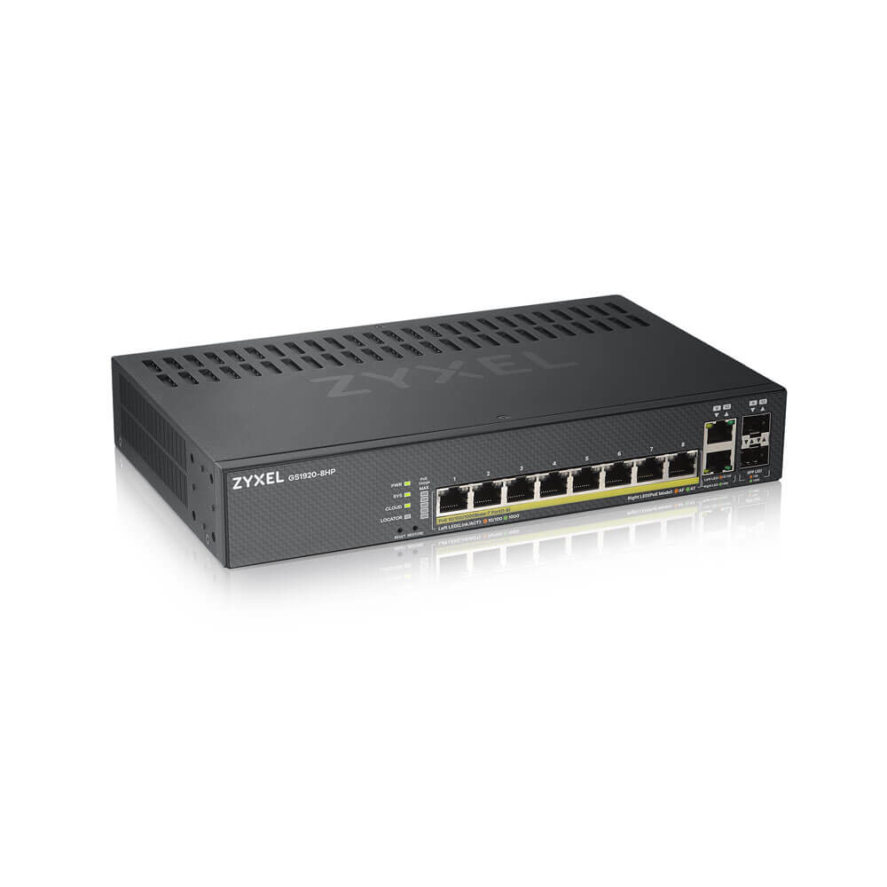 foto del prodotto zyxel gs1920 8hpv2 gestito gigabit ethernet 10 100 1000 supporto power over ethernet poe nero