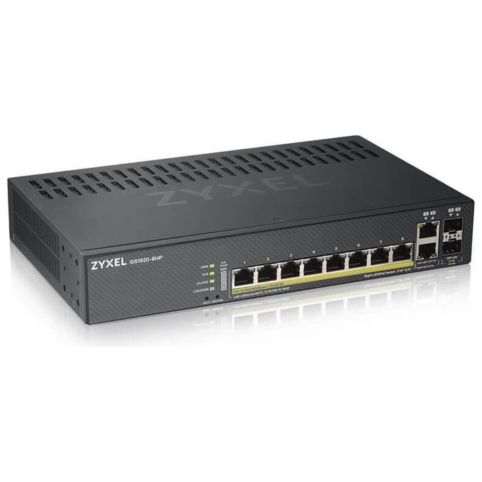 foto del prodotto zyxel gs1920-8hpv2 switch intelligente 8 x 10-100-1000 poe+ + 2 x combo gigabit sfp desktop