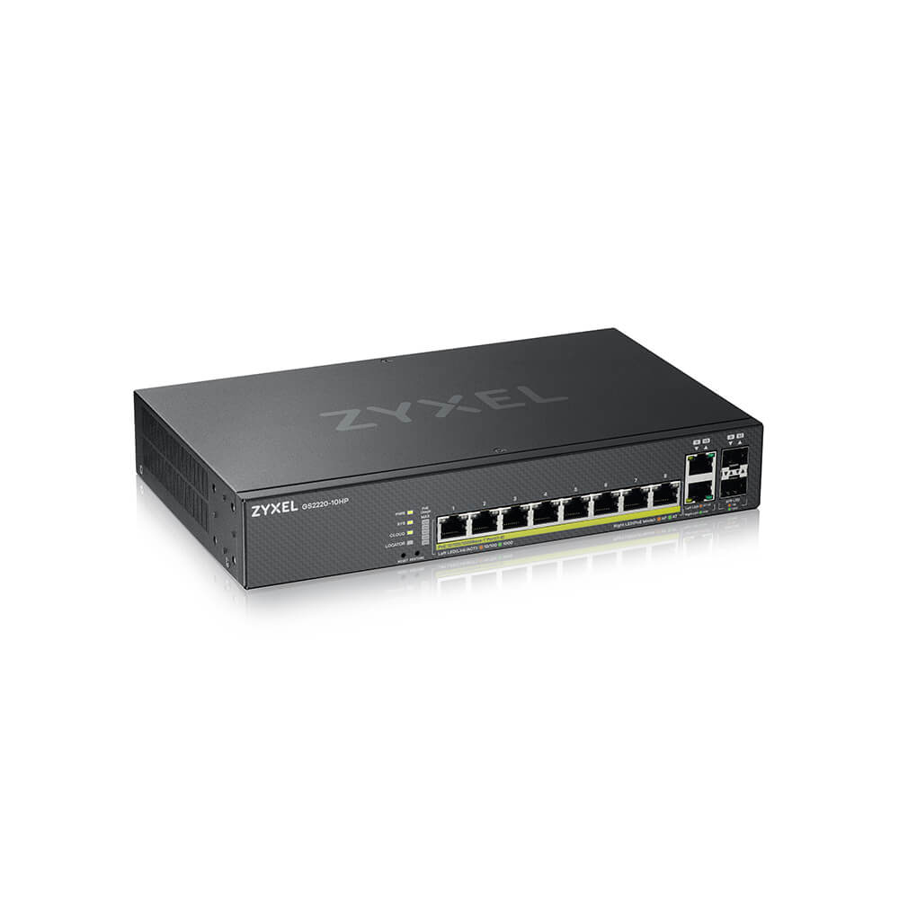 foto del prodotto zyxel gs2220 10hp eu0101f switch di rete gestito l2 gigabit ethernet 10 100 1000 supporto power over ethernet poe nero