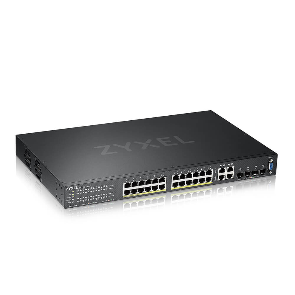 foto del prodotto zyxel gs2220 28hp eu0101f switch di rete gestito l2 gigabit ethernet 10 100 1000 supporto power over ethernet poe nero
