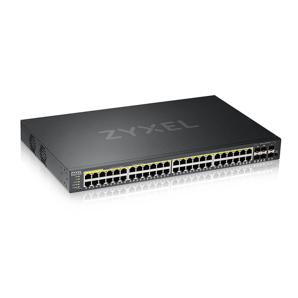 foto del prodotto zyxel gs2220-50hp-eu0101f switch di rete gestito l2 gigabit ethernet (10/100/1000) supporto power over ethernet (poe) nero